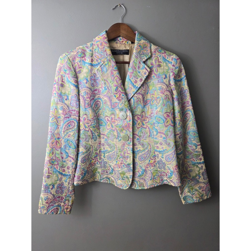 Dana Buchman Petite Multi Color Paisley Tapestry Blazer Jacket Size 12P